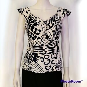 VTG Bentley A Retro Monochrome Floral Blouse Small